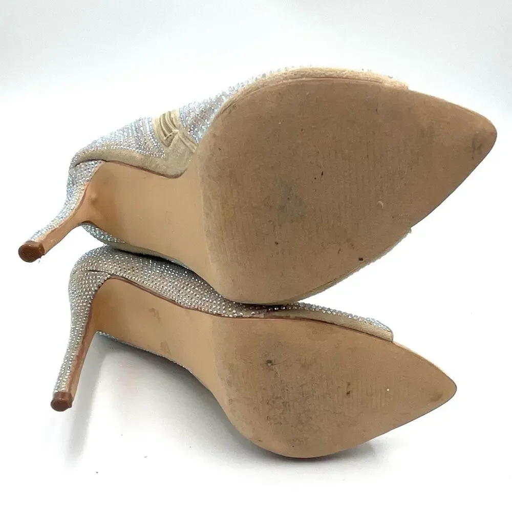 AZALEA WANG Women's Boots On A High Heel Rhinestones Beige Bandes SIZE 8